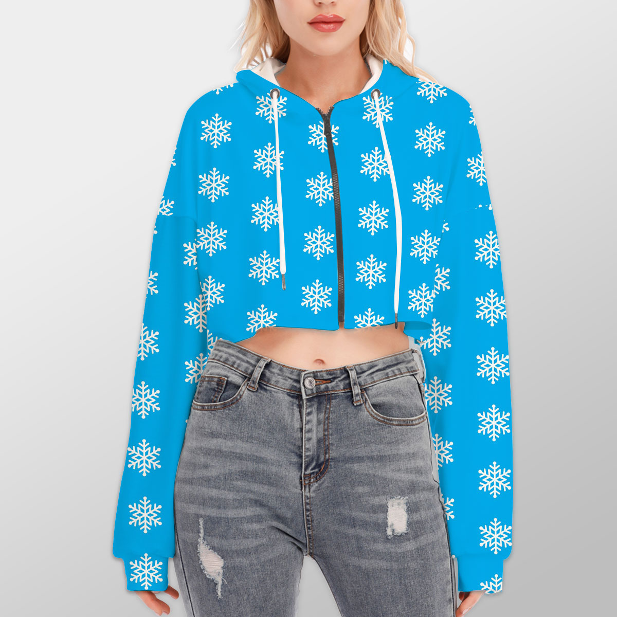 Christmas Snowflake Clipart On The Blue Background Hoodie With Zipper Closure