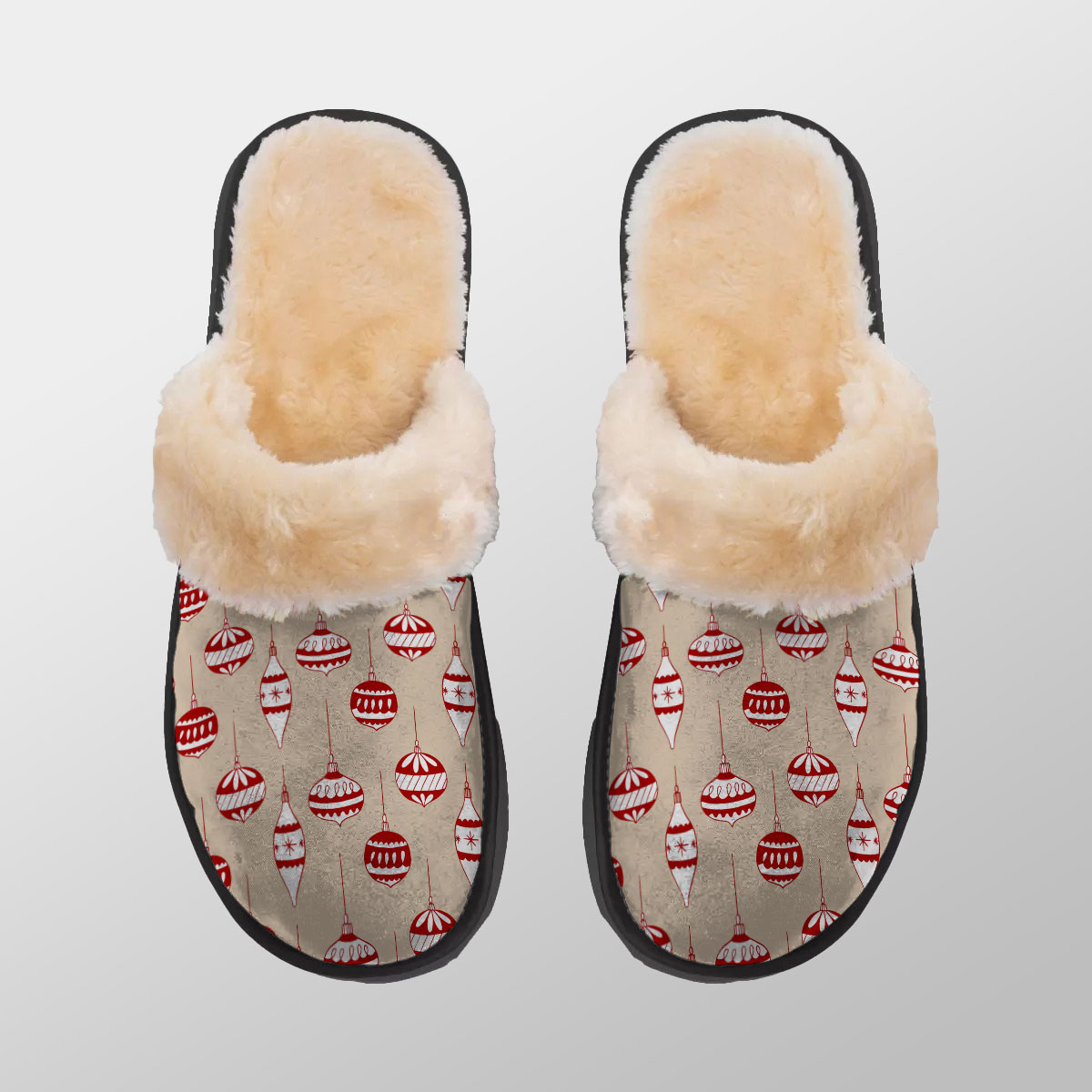 Christmas Ball And Light Beige Home Plush Slippers