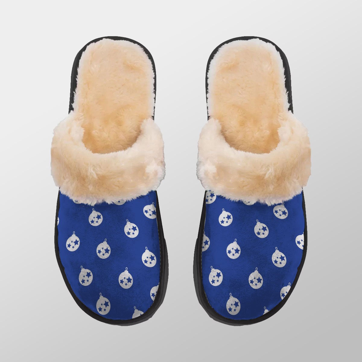 Christmas Balls On The Navy Blue Background Home Plush Slippers