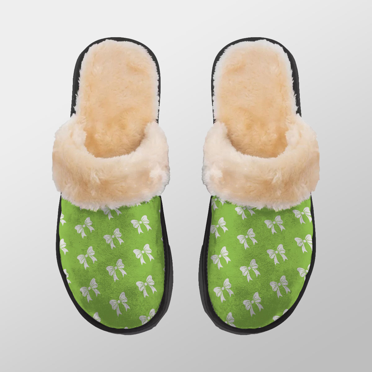 Christmas Bow, Christmas Tree Bows On The Green Background Home Plush Slippers