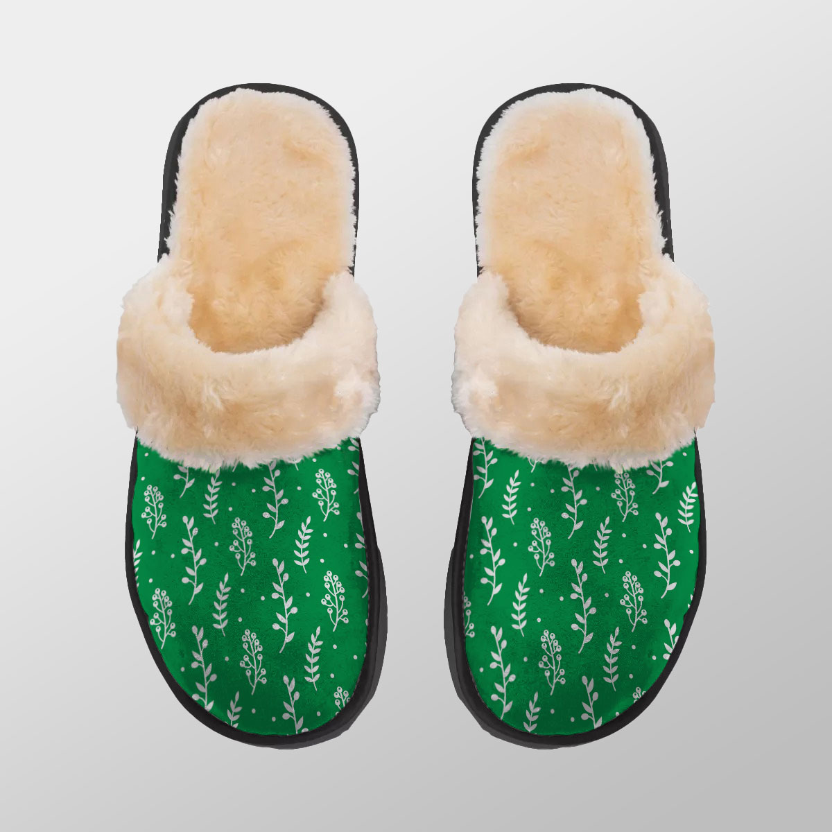 Christmas Mistletoe And Leaf, Mistletoe Clipart On Green Home Plush Slippers