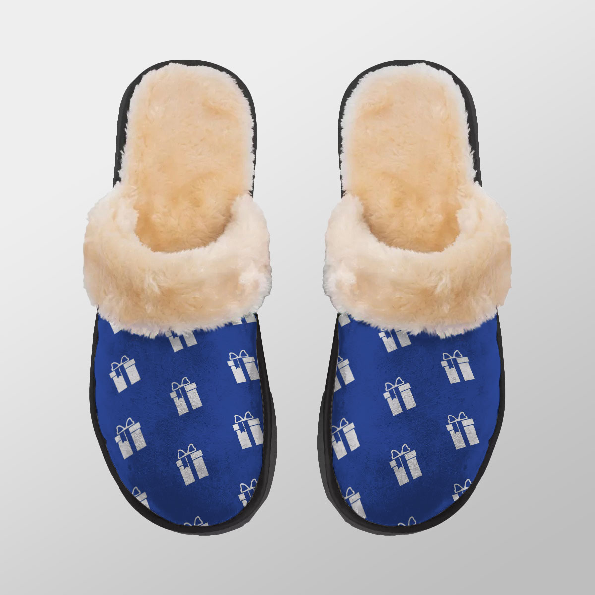 Christmas Present Clipart On The Navy Blue Color Background Home Plush Slippers