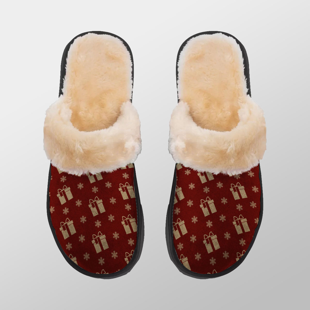 Christmas Presents And Snowflakes Seamless Pattern Home Plush Slippers