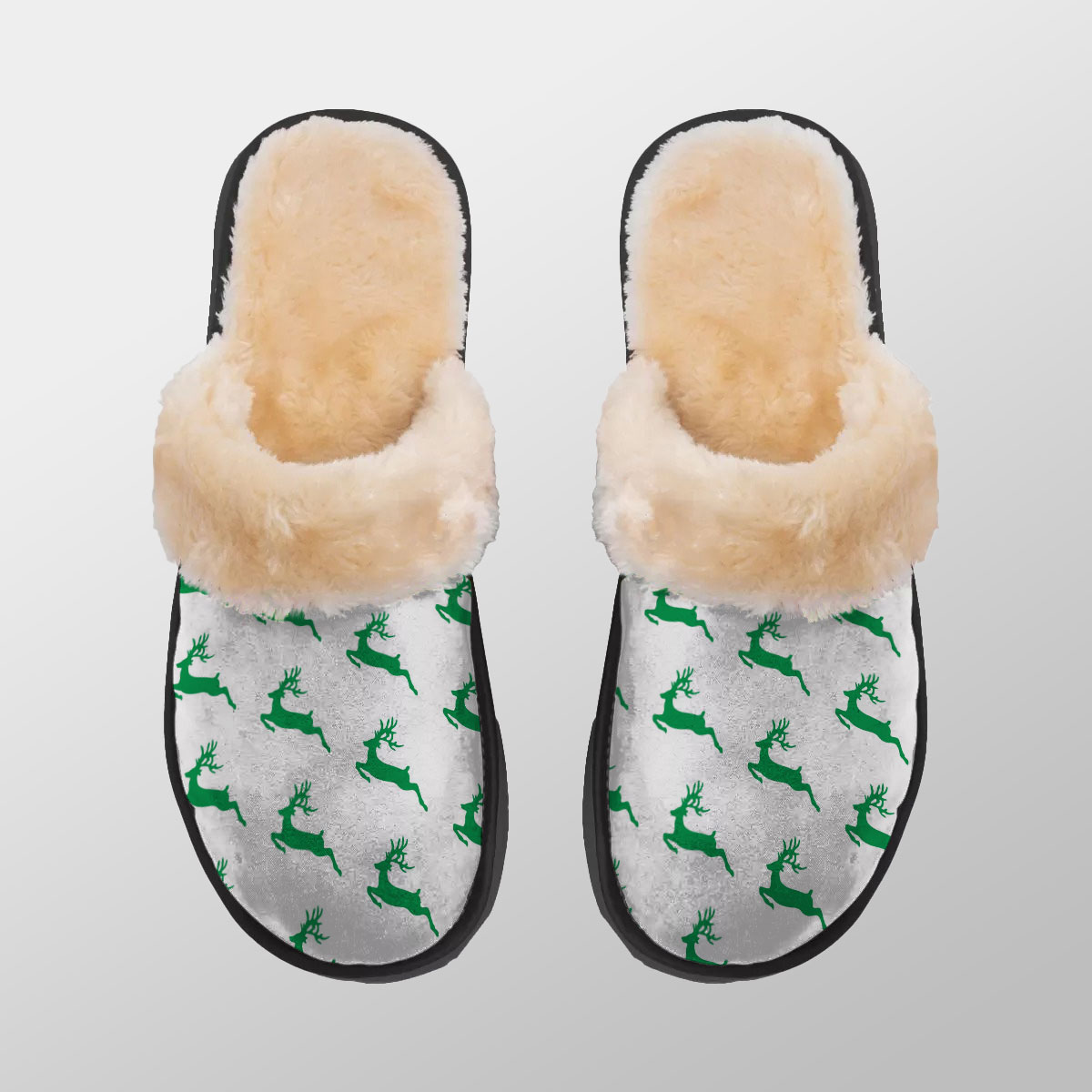 Christmas Reindeer, Santas Reindeer, Reindeer On White Home Plush Slippers