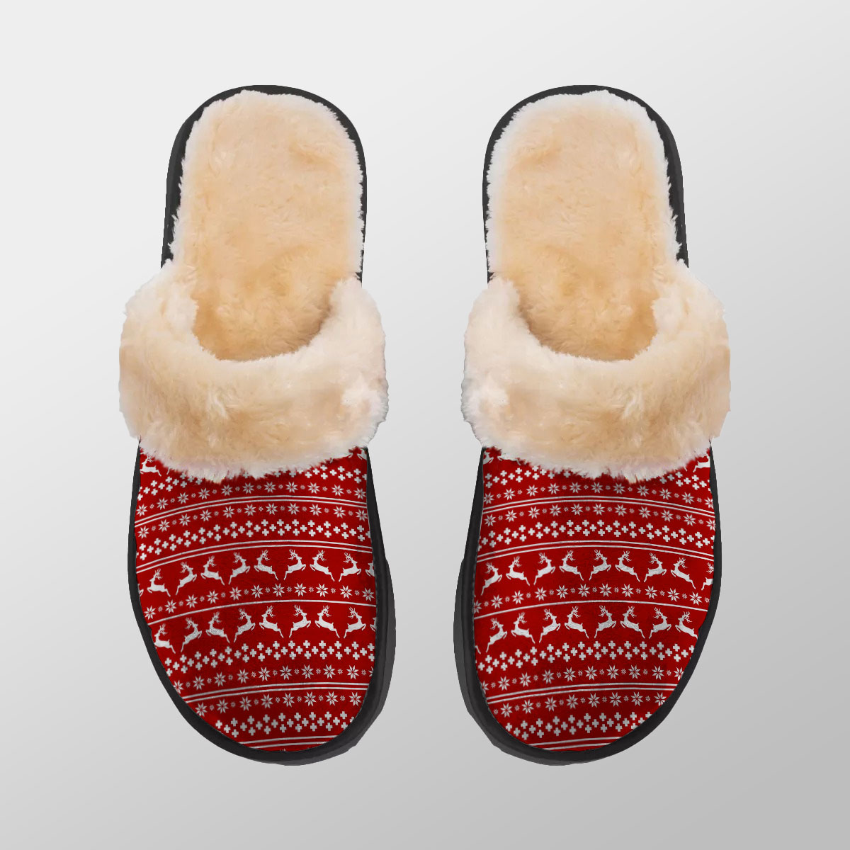 Christmas Reindeer, Snowflake Pattern Home Plush Slippers