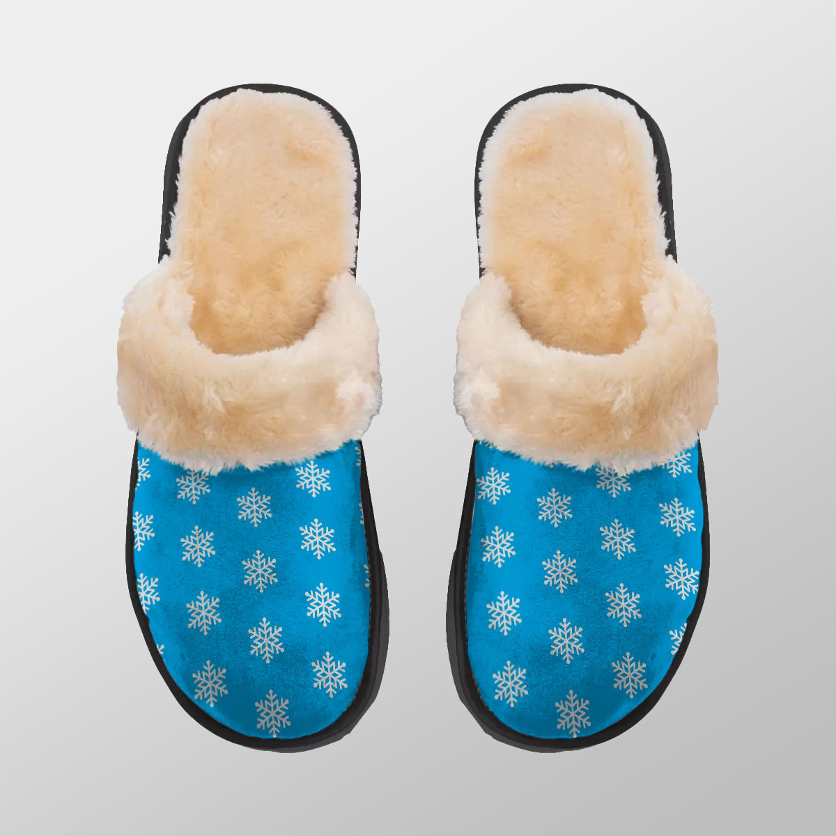 Christmas Snowflake Clipart On The Blue Background Home Plush Slippers
