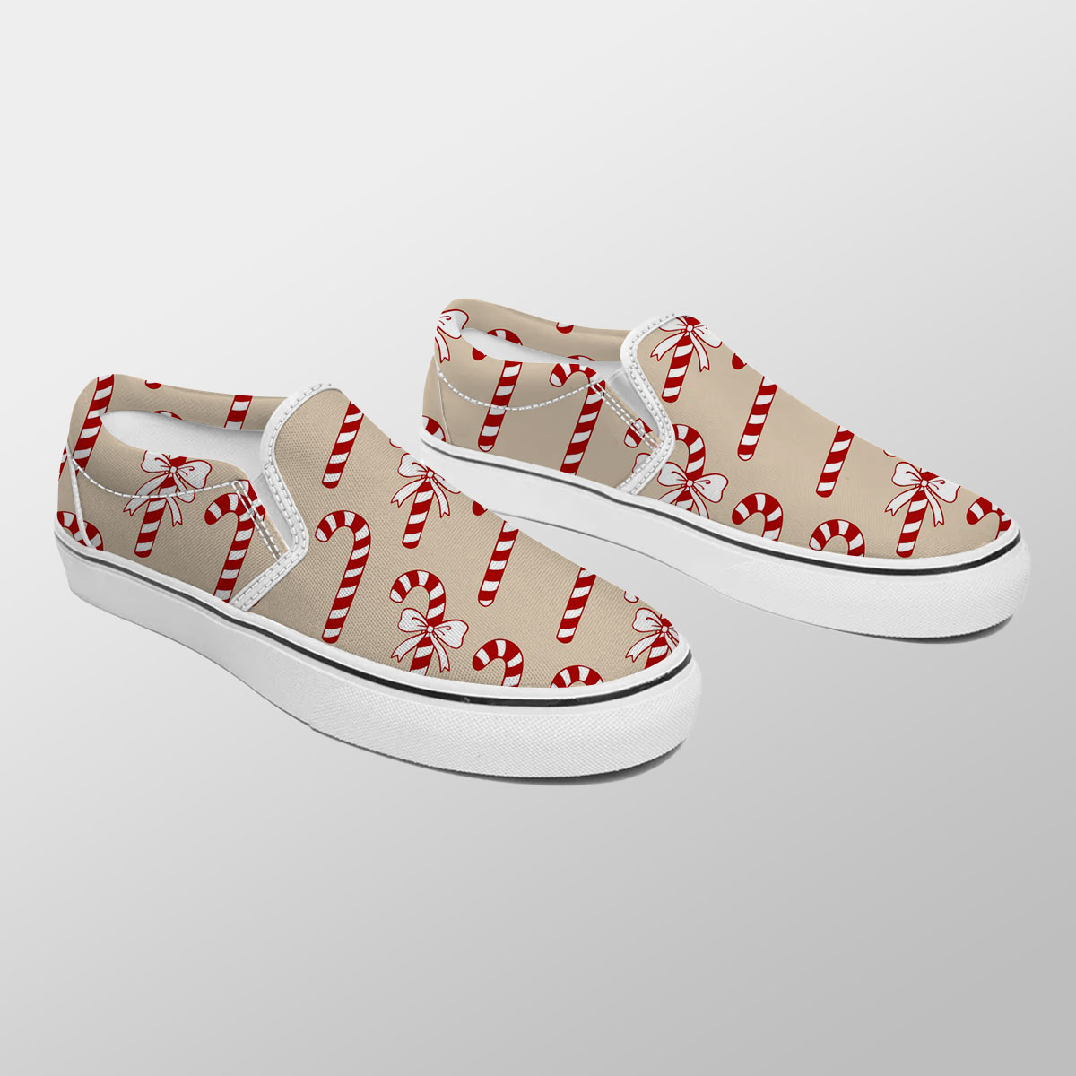 Candy Cane Beige Christmas Slip On Sneakers