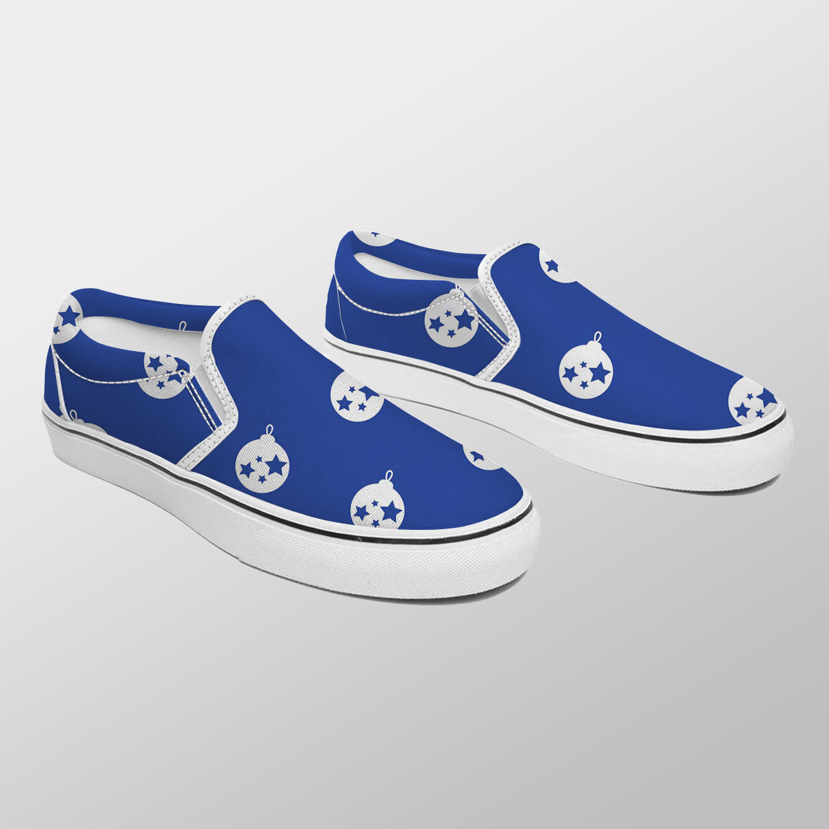 Christmas Balls On The Navy Blue Background Slip On Sneakers