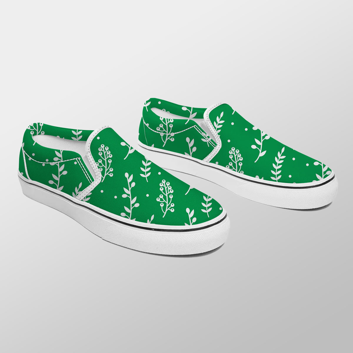 Christmas Mistletoe And Leaf, Mistletoe Clipart On Green Slip On Sneakers
