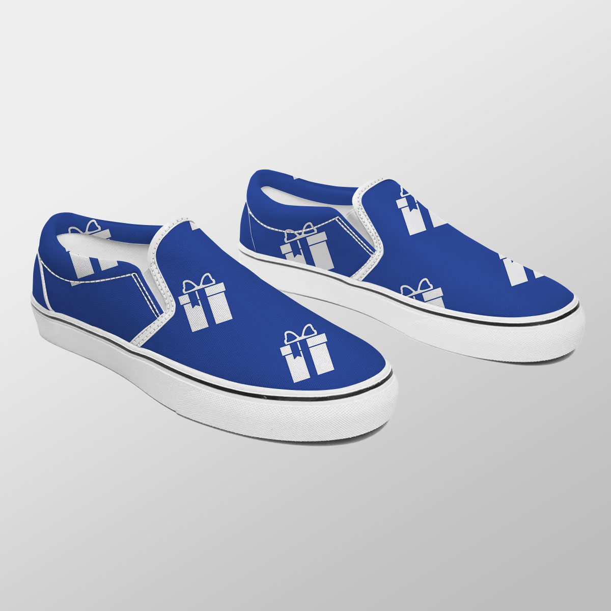 Christmas Present Clipart On The Navy Blue Color Background Slip On Sneakers