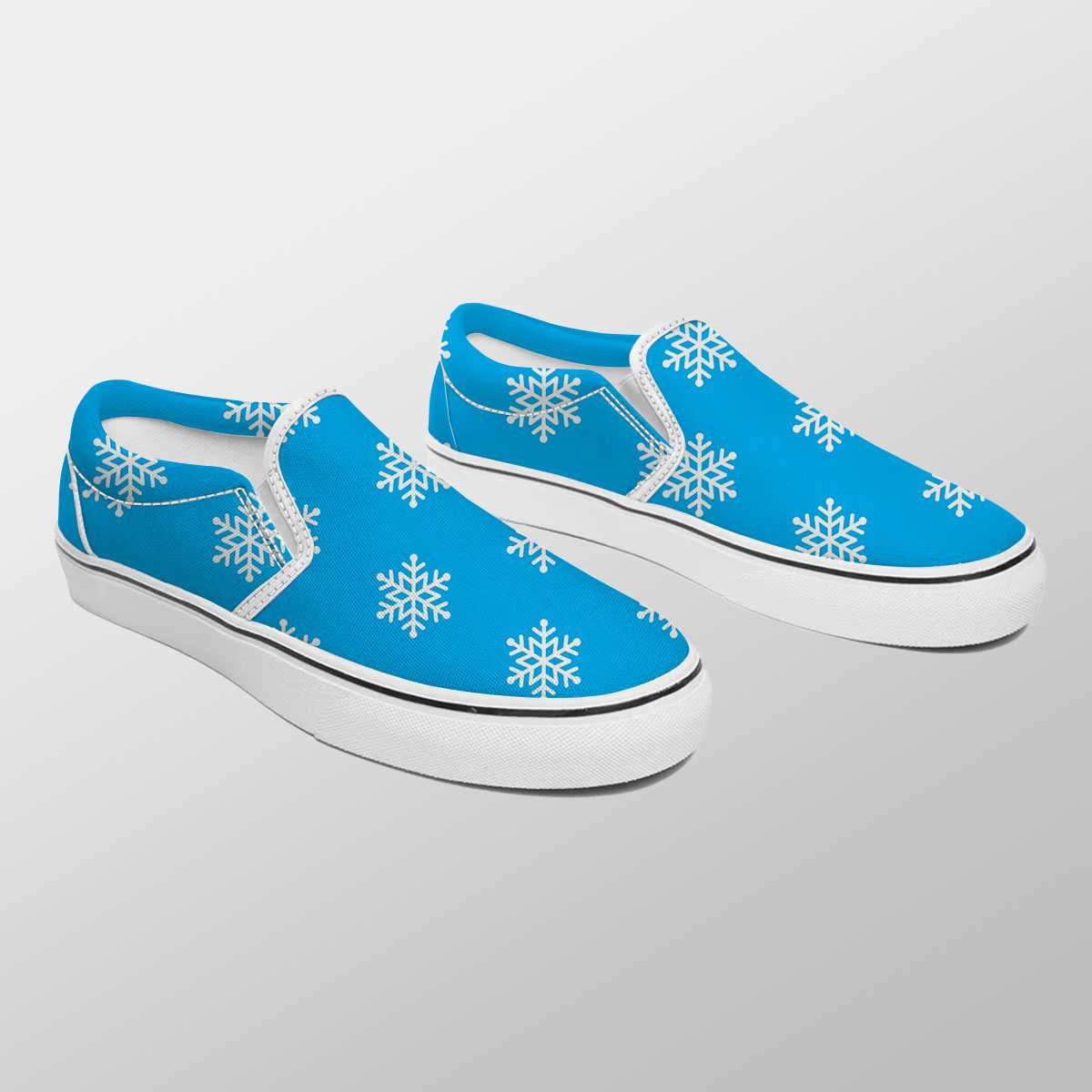 Christmas Snowflake Clipart On The Blue Background Slip On Sneakers