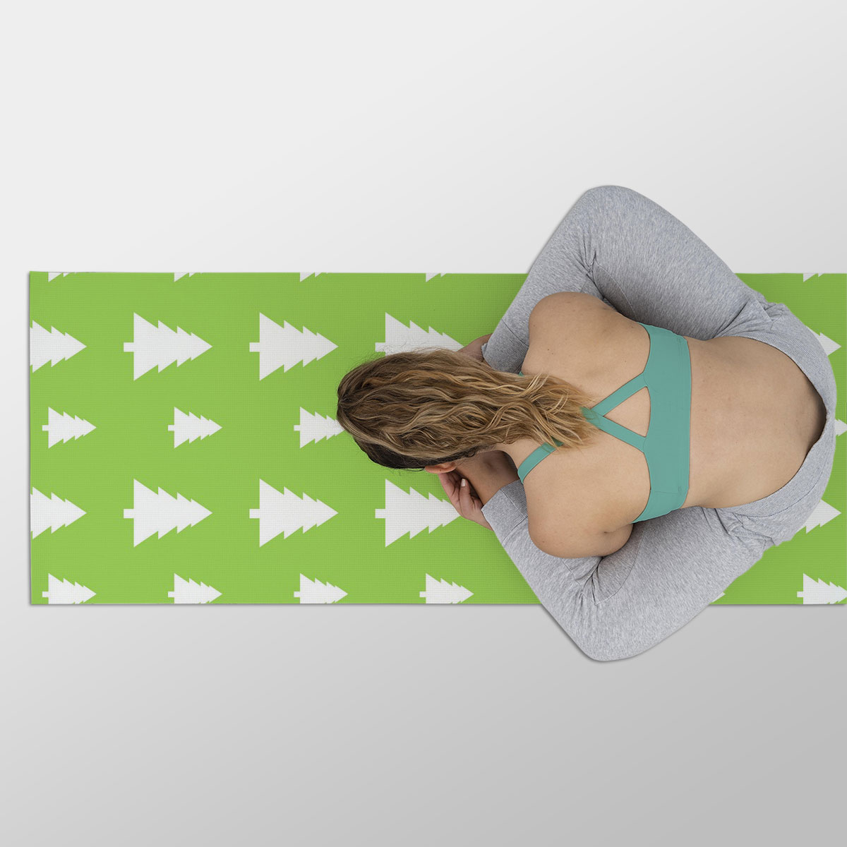 Christmas Pine Tree Silhouette On The Green Background Yoga Mat