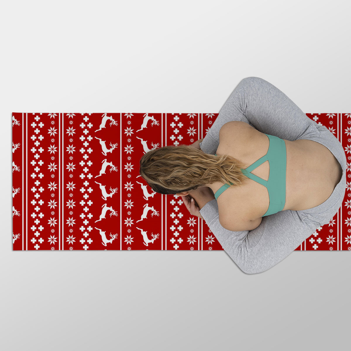 Christmas Reindeer, Snowflake Pattern Yoga Mat