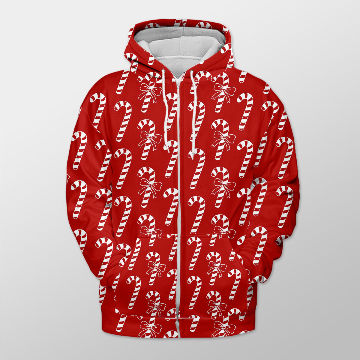 Candy Cane Red Christmas Zip Hoodie