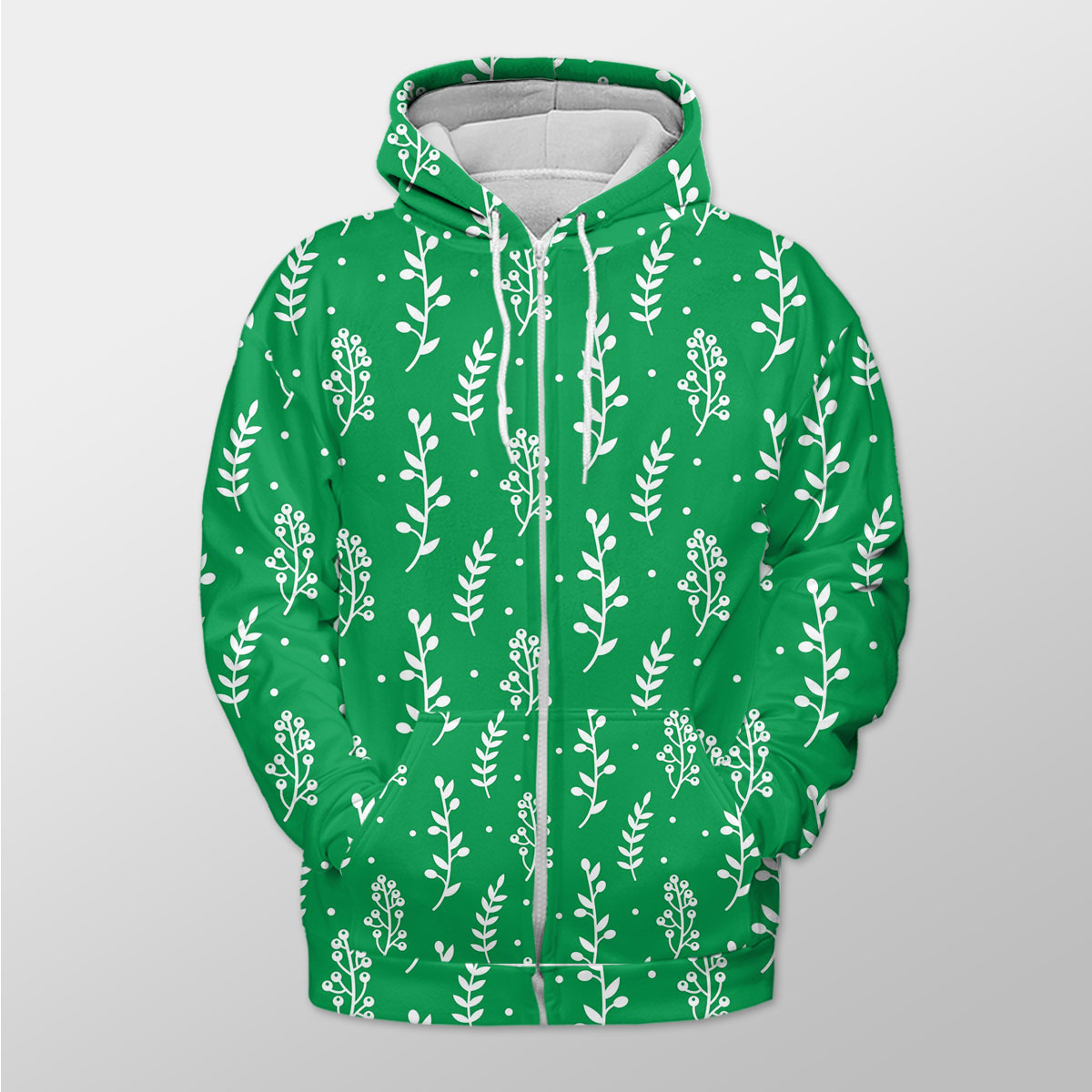 Christmas Mistletoe And Leaf, Mistletoe Clipart On Green Zip Hoodie