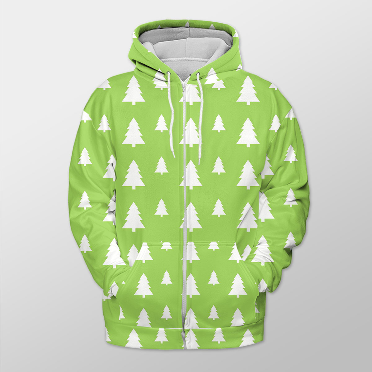 Christmas Pine Tree Silhouette On The Green Background Zip Hoodie