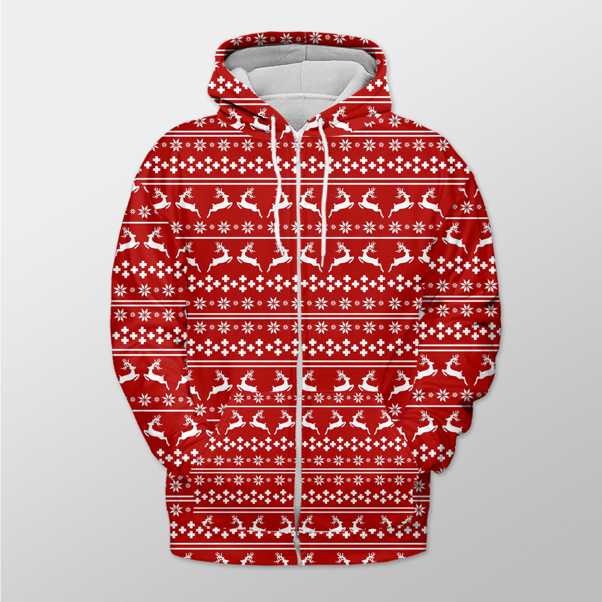 Christmas Reindeer, Snowflake Pattern Zip Hoodie