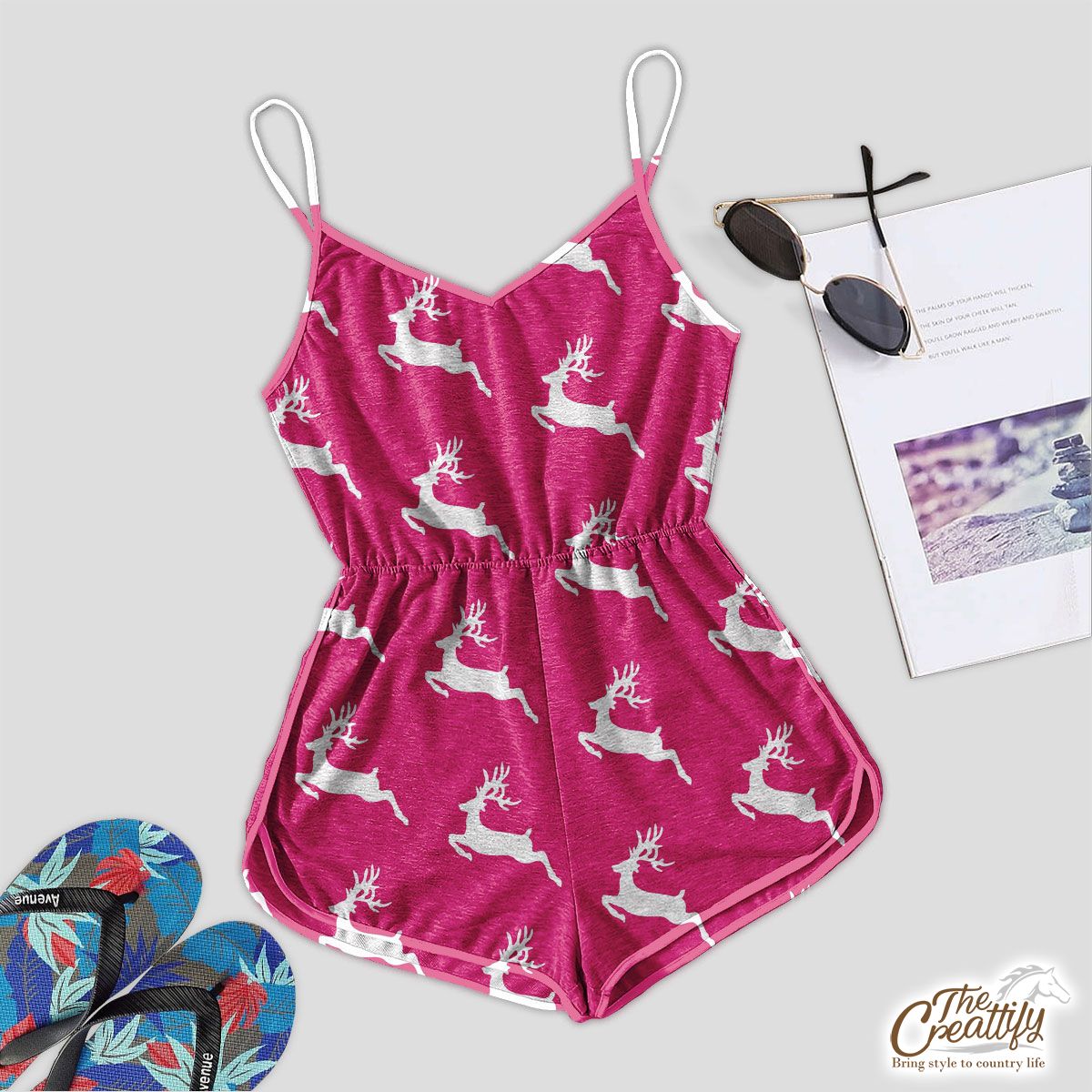 Pink And White Christmas Reindeeer Romper