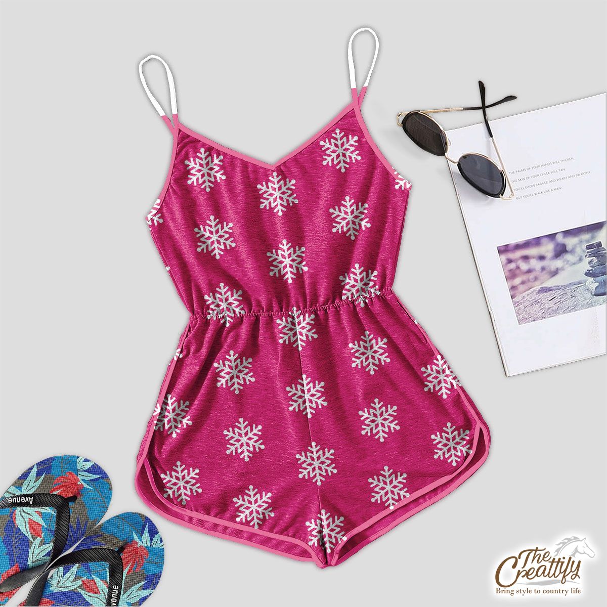 Pink And White Snowflake Romper