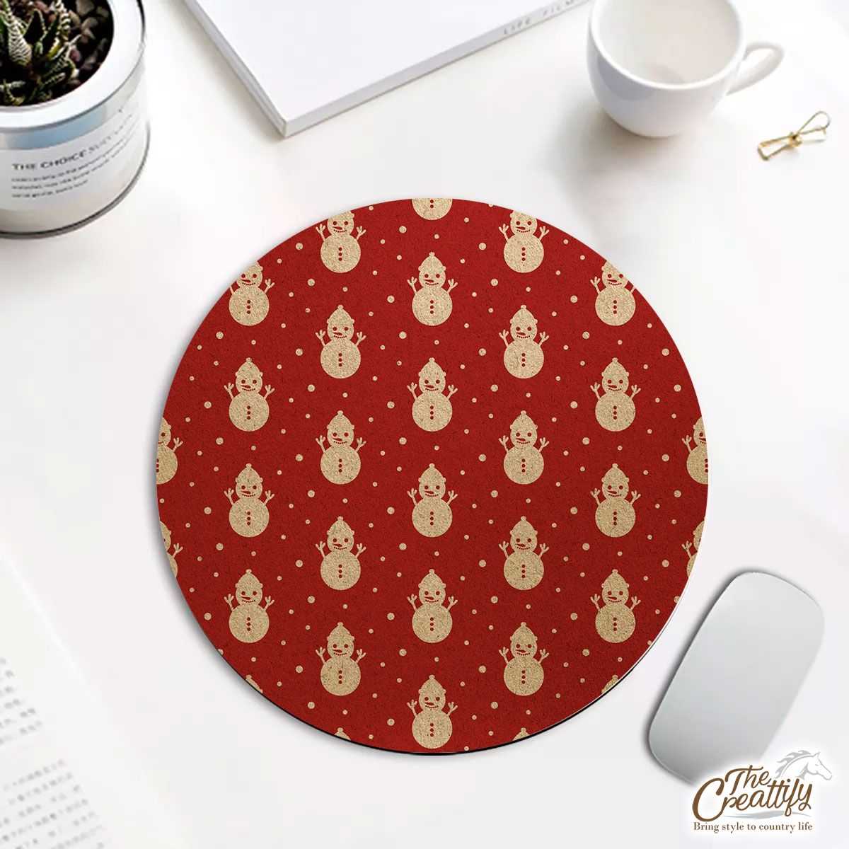 Christmas Snowman Seamless Pattern Round Mouse Pad