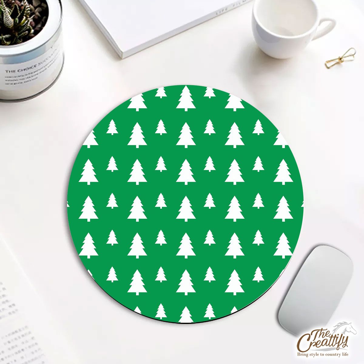 Christmas Tree, Christmas Tree Decorations, Pine Tree Pattern On Green 3 Round Mouse Pad