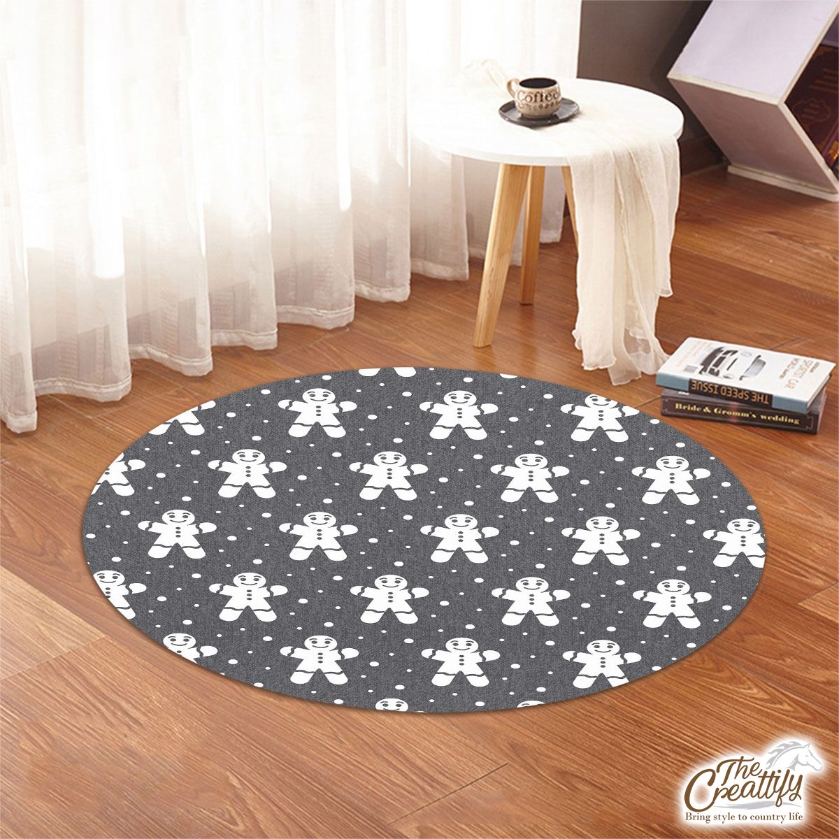 Grey And White Gingerbread Man Round Rug