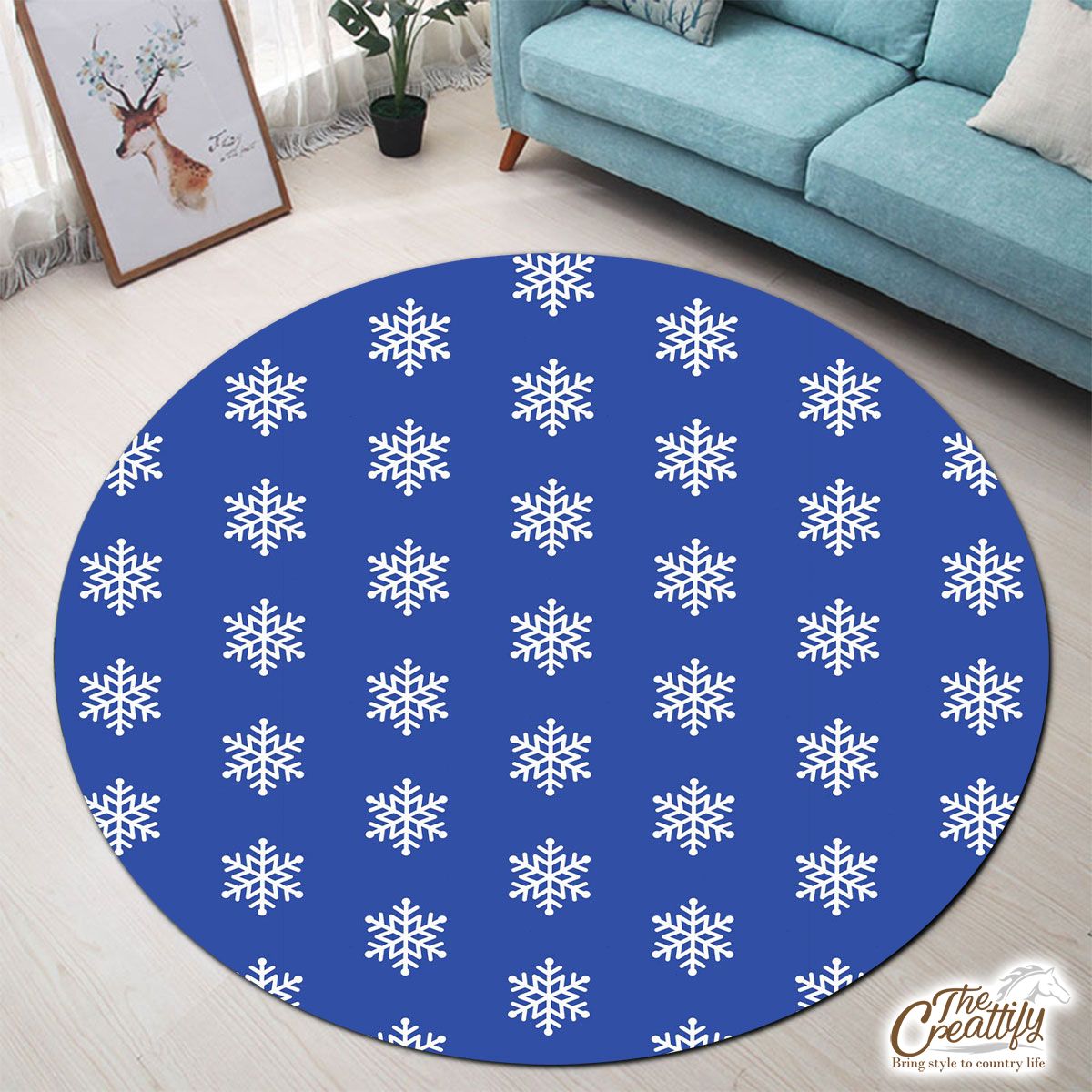 Christmas Snowflake Clipart On The Navy Blue Color Background Round Carpet