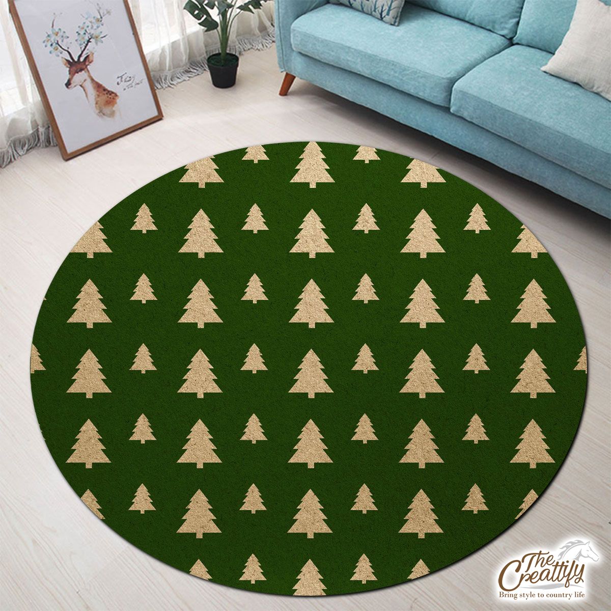Christmas Tree, Christmas Tree Decorations, Pine Tree Pattern On Green 2 Round Carpet