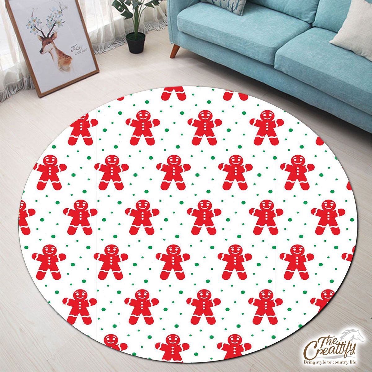 Gingerbread Man Cookies, Christmas Gingerbread Red With Snowflake Background Round Carpet