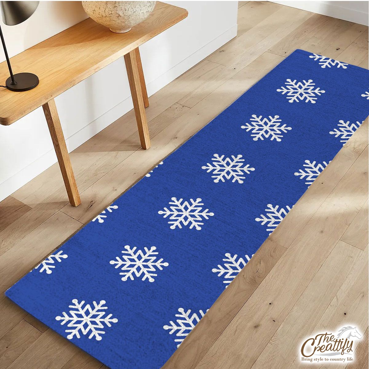 Christmas Snowflake Clipart On The Navy Blue Color Background Runner Carpet