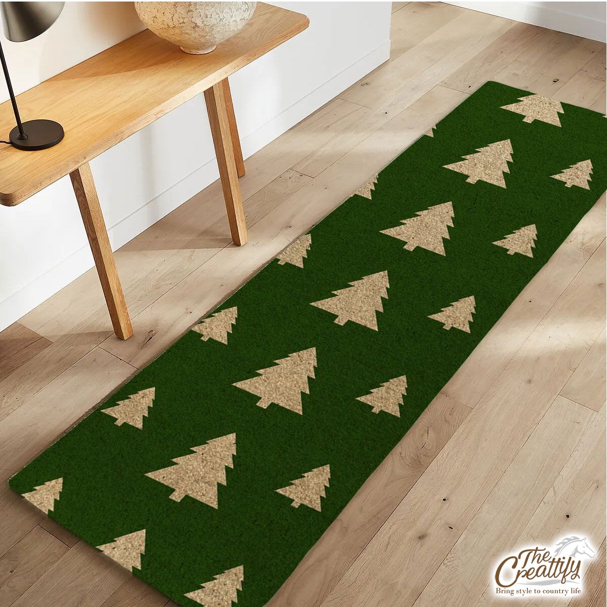 Christmas Tree, Christmas Tree Decorations, Pine Tree Pattern On Green 2 Runner Carpet