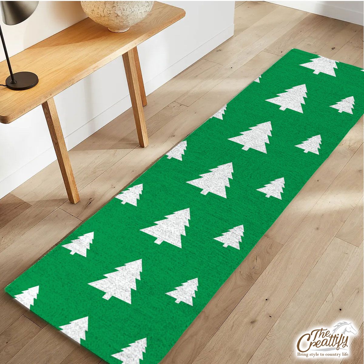 Christmas Tree, Christmas Tree Decorations, Pine Tree Pattern On Green 3 Runner Carpet