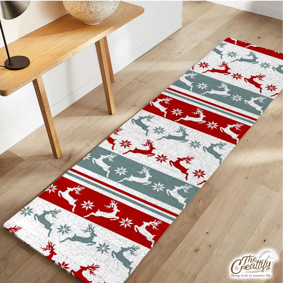 Colorful Christmas Reindeer, Snowflake Pattern Runner Carpet