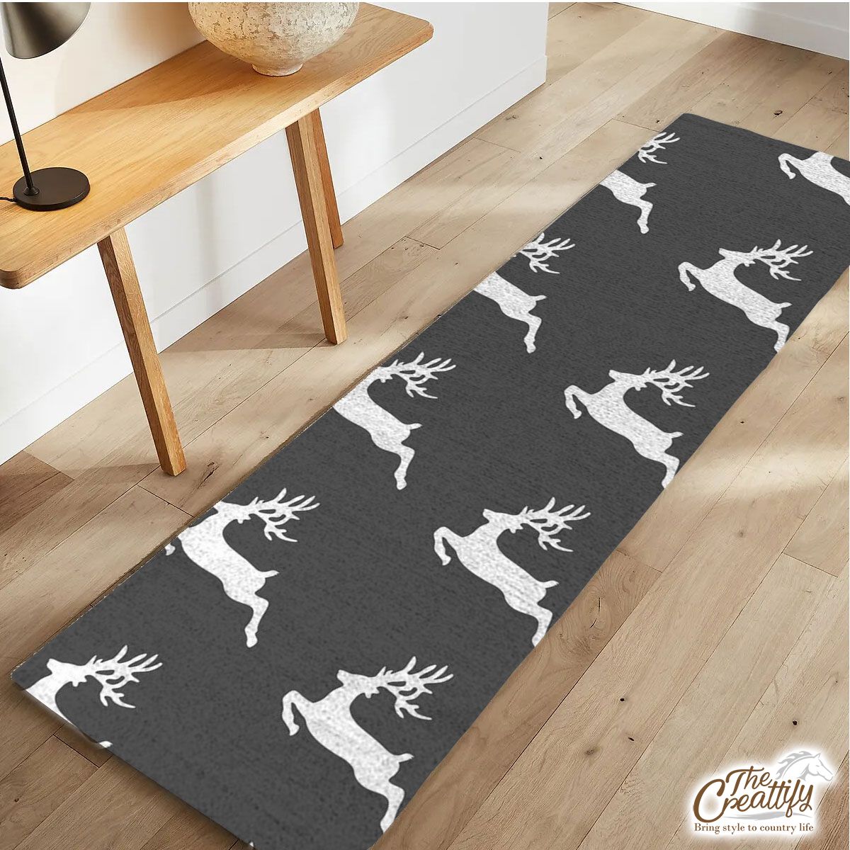 Grey And White Reindeer Runner Carpet
