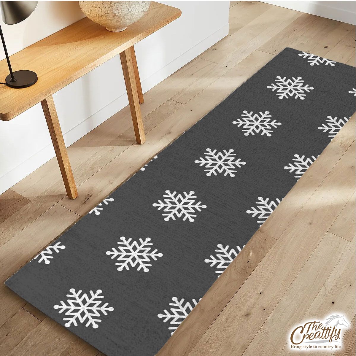 Grey And White Snowflake Runner Carpet