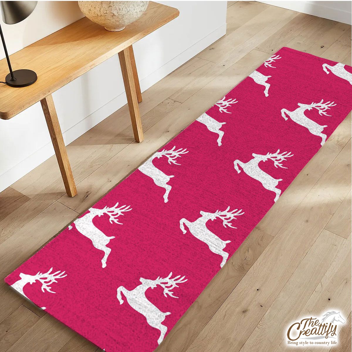 Pink And White Christmas Reindeeer Runner Carpet