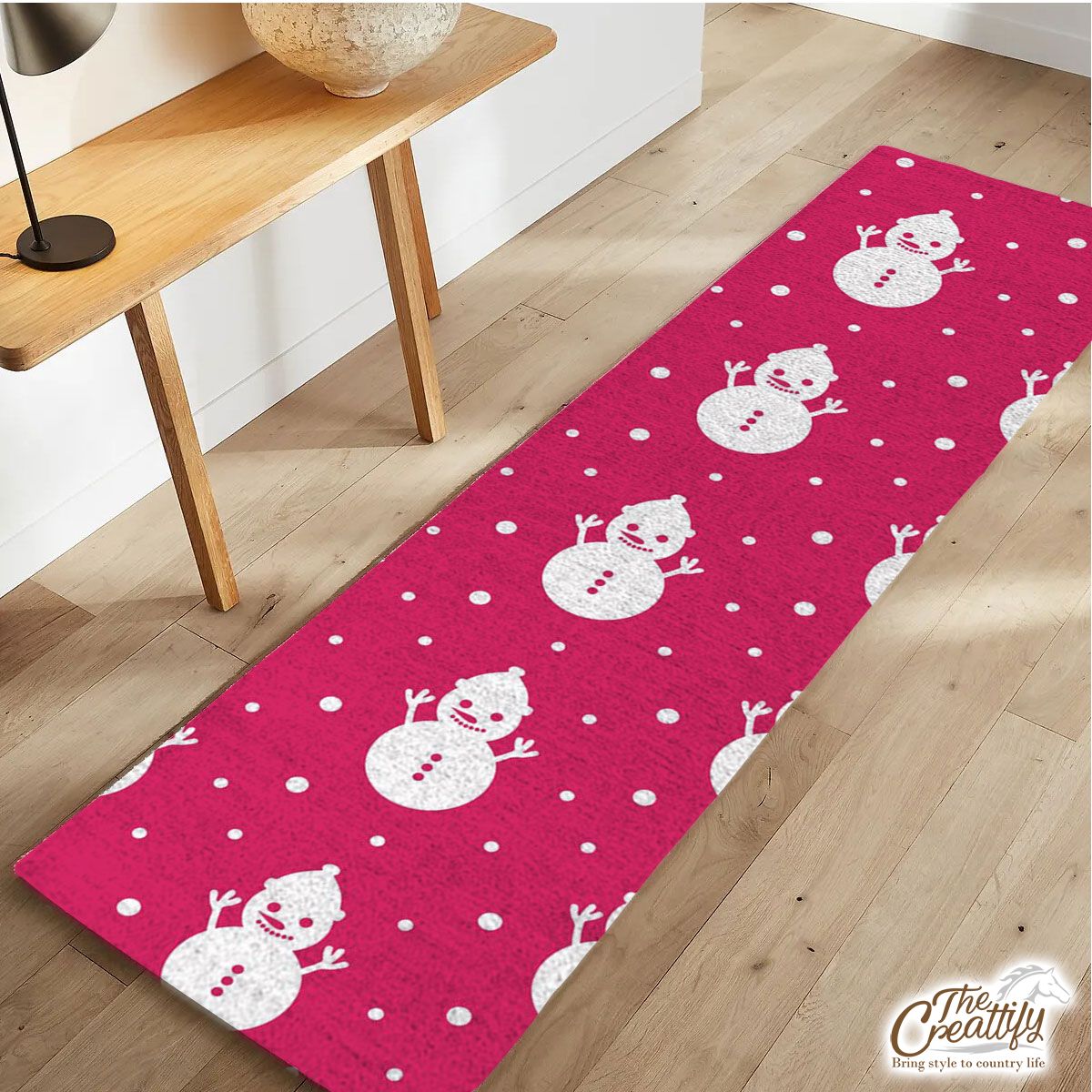 Pink And White Snowman Runner Carpet