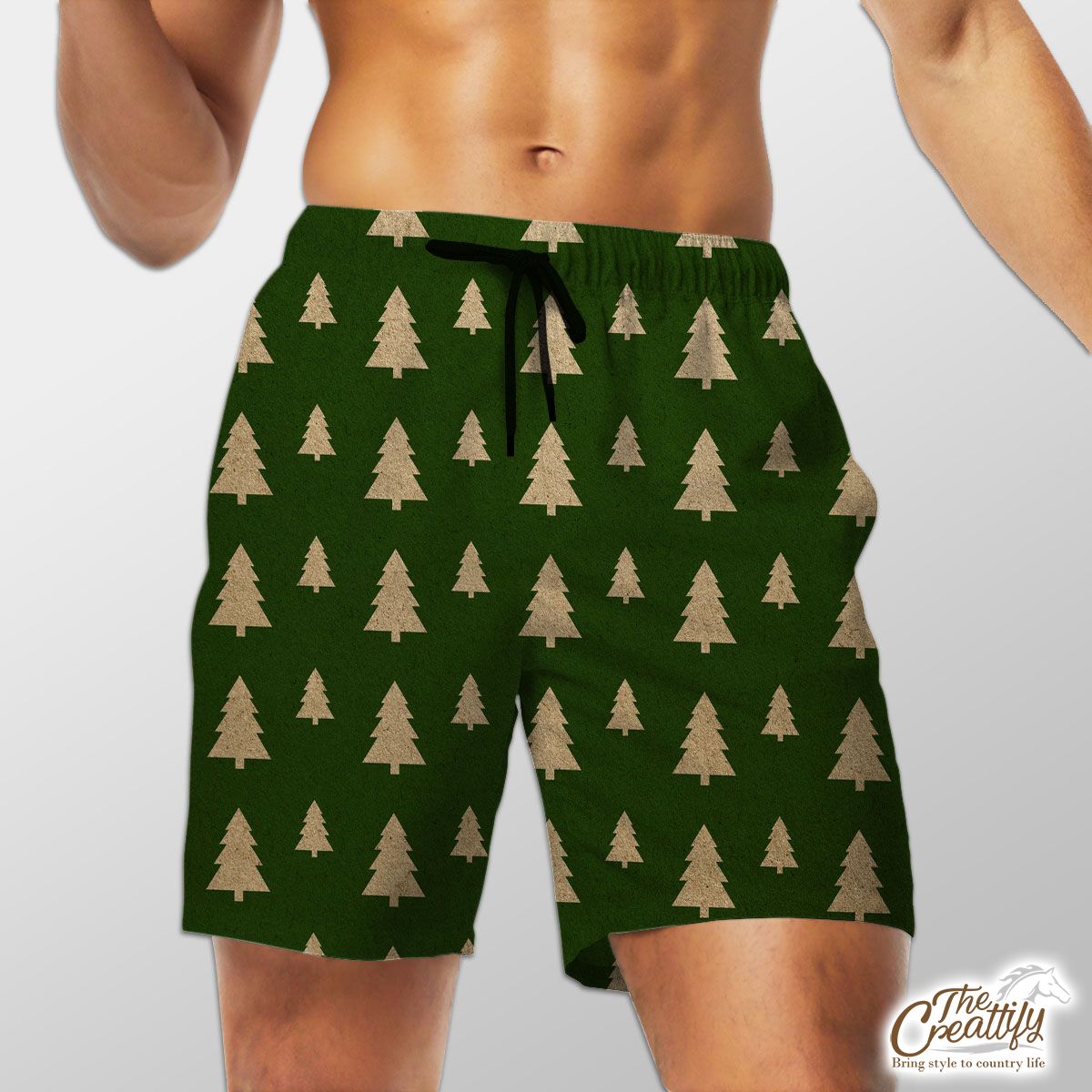 Christmas Tree, Christmas Tree Decorations, Pine Tree Pattern On Green 2 Shorts