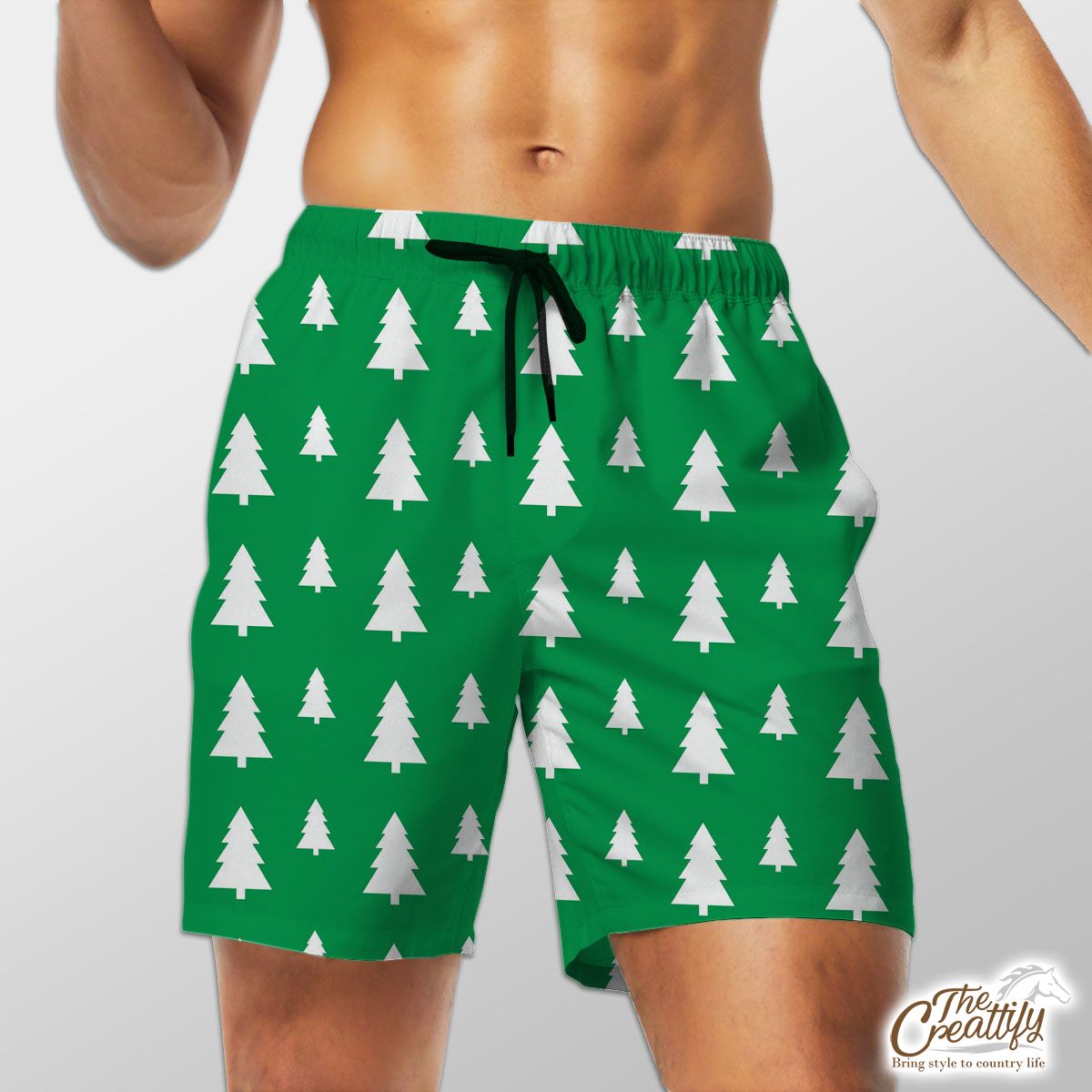 Christmas Tree, Christmas Tree Decorations, Pine Tree Pattern On Green 3 Shorts