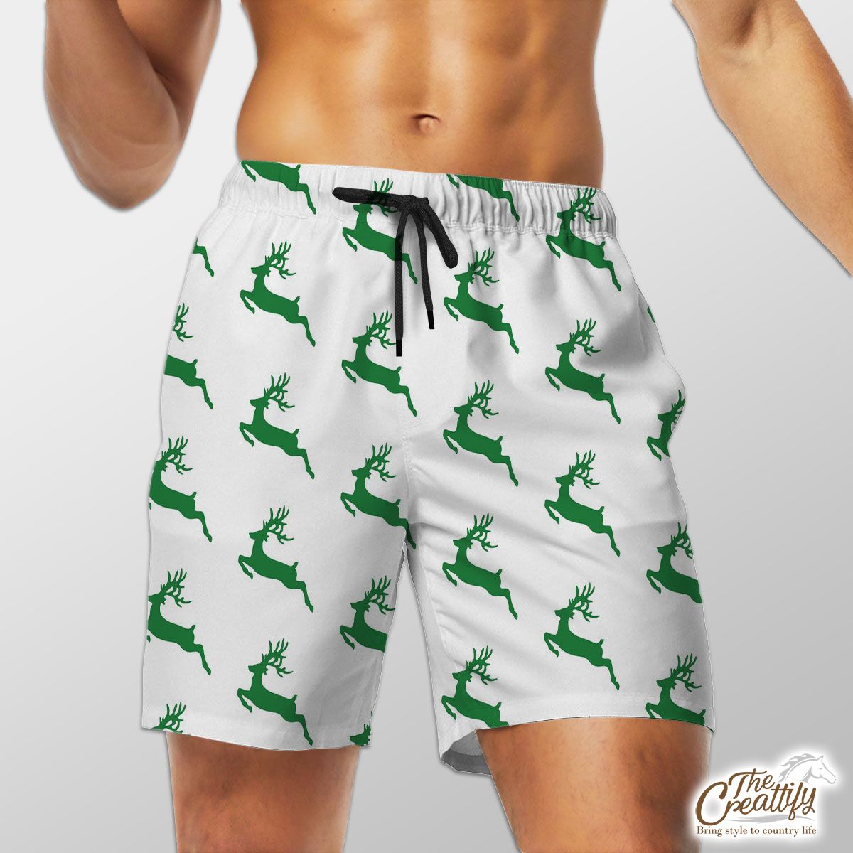 Green And White Christmas Reindeer Shorts