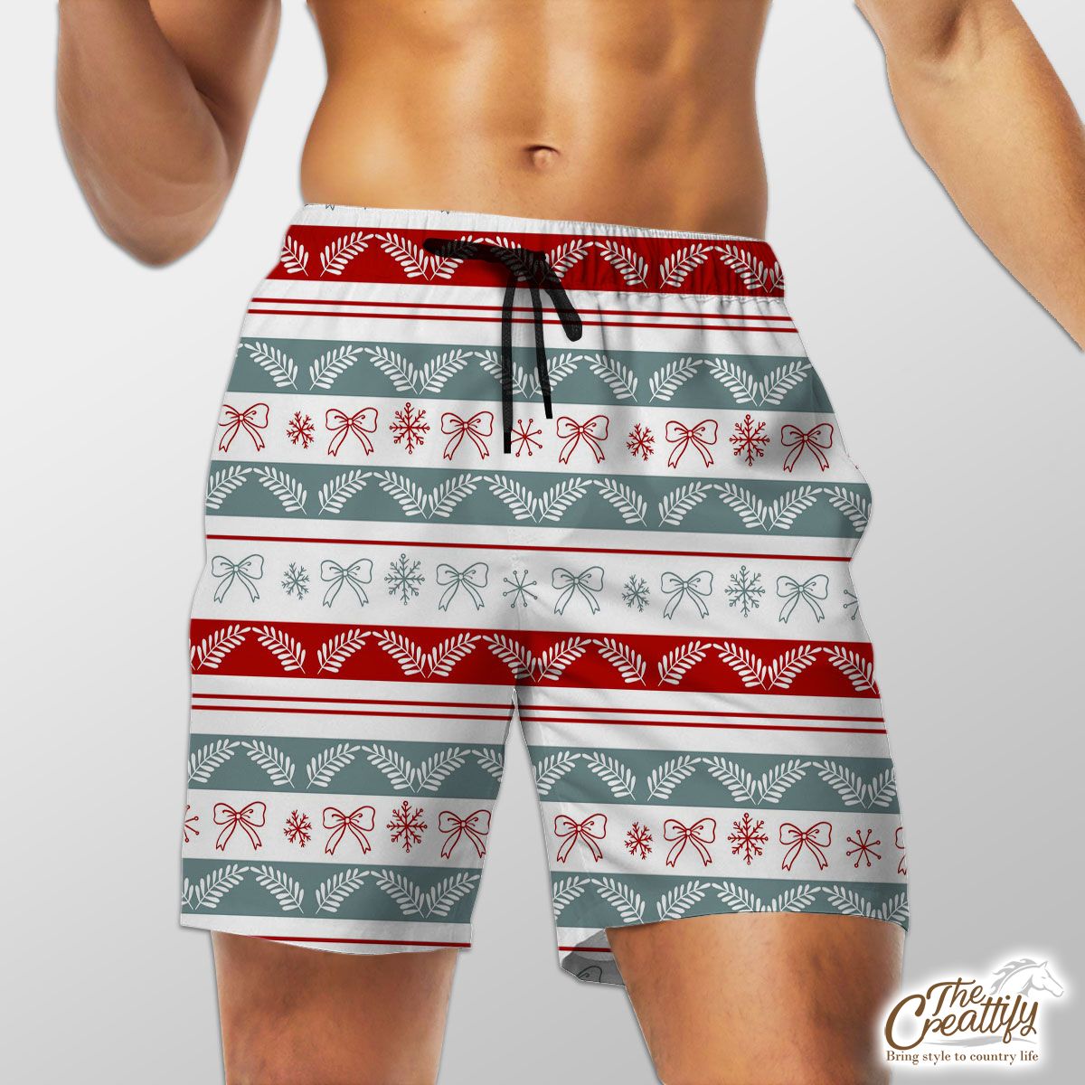 Holly Leaf, Snowflake, Red Christmas Bow Shorts