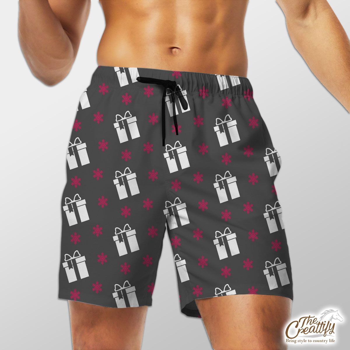 Pink And White Christmas Gift And Snowflake Shorts