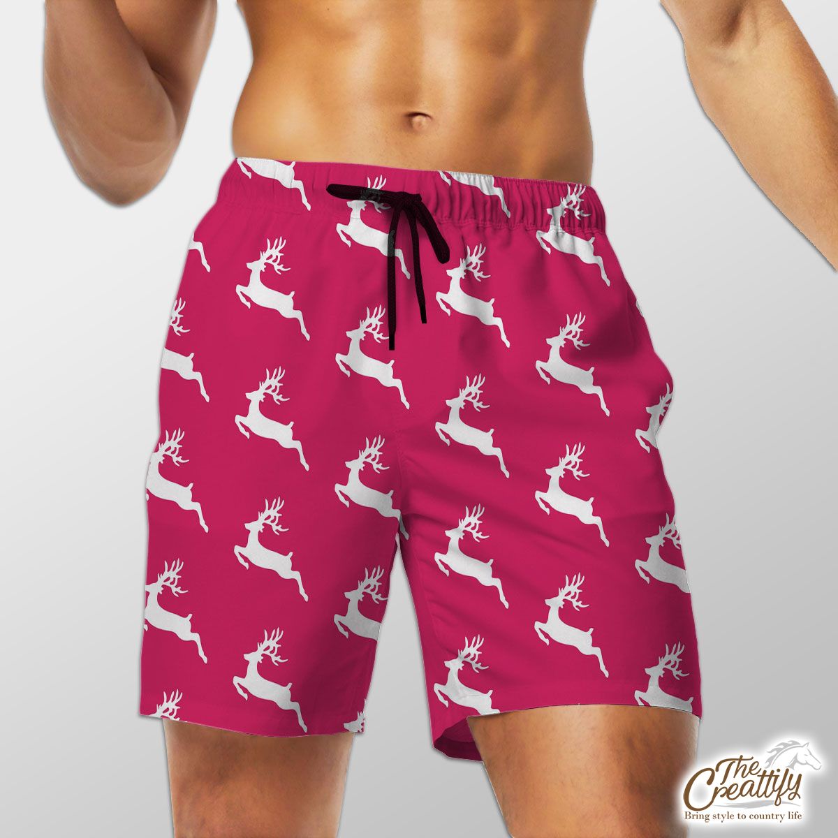 Pink And White Christmas Reindeeer Shorts