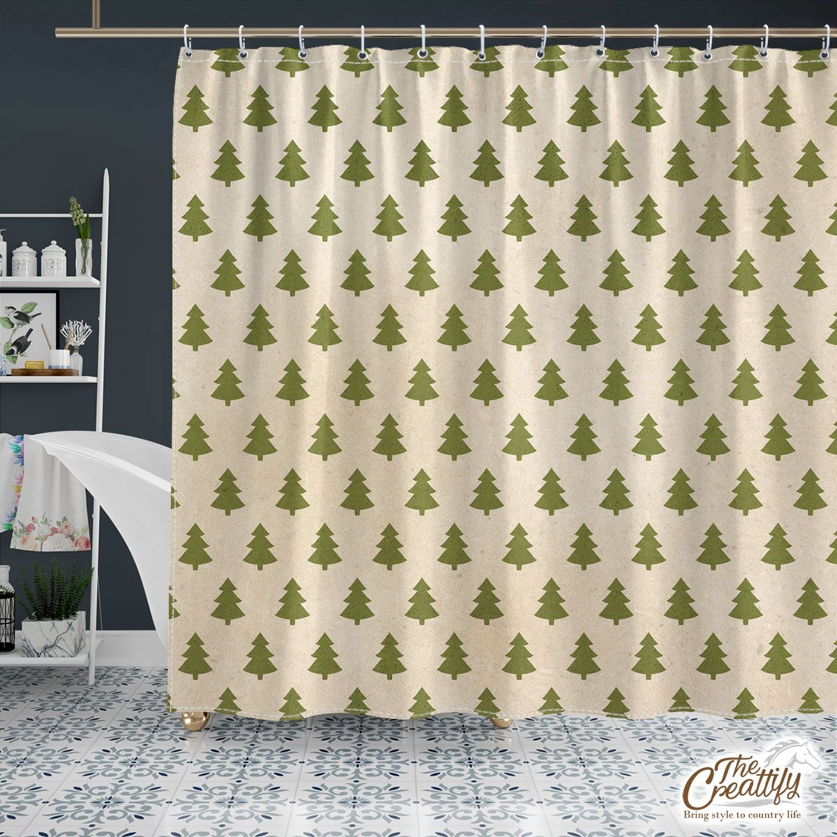 Christmas Tree Decorations, Pine Tree Sillhouete Shower Curtain