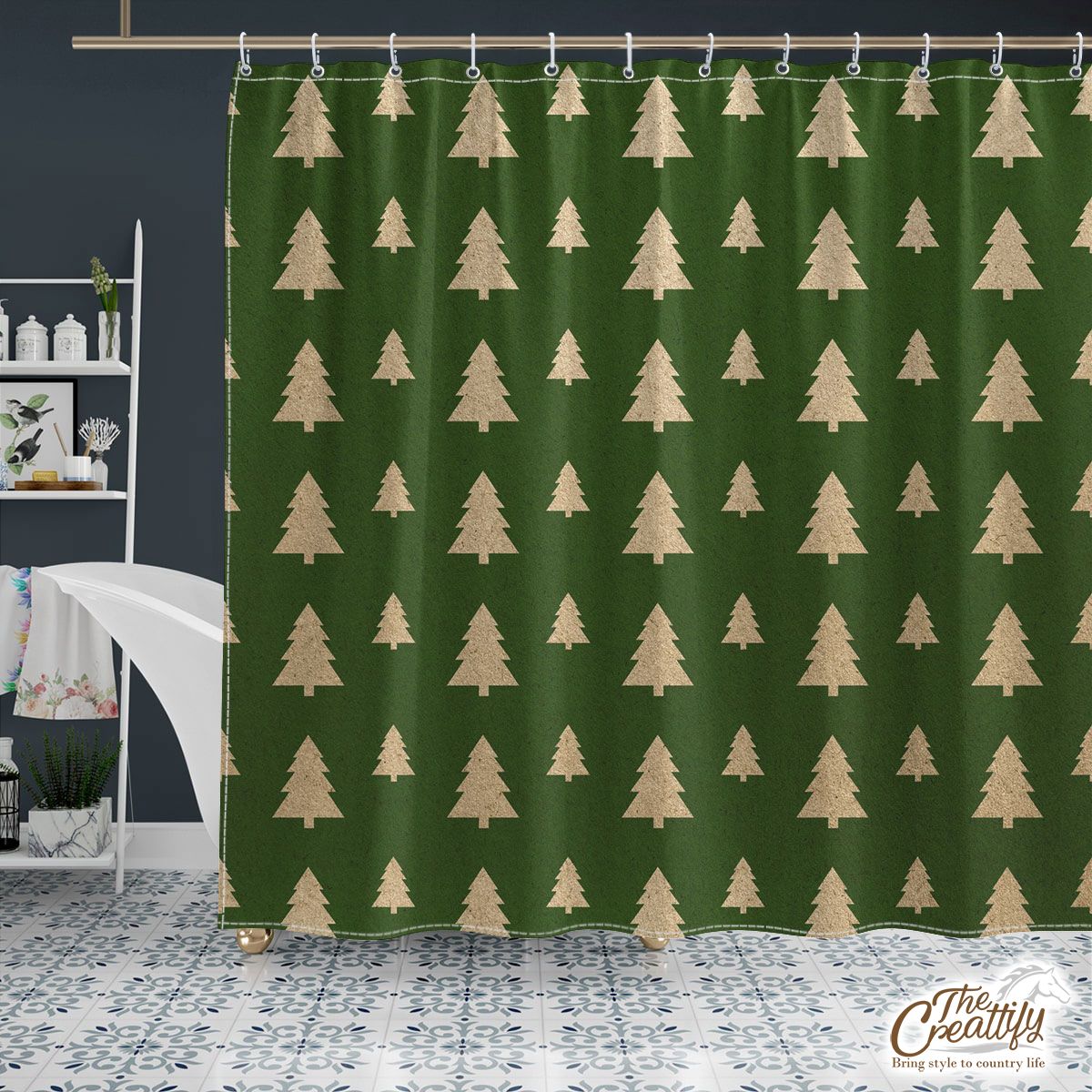 Christmas Tree, Christmas Tree Decorations, Pine Tree Pattern On Green 2 Shower Curtain