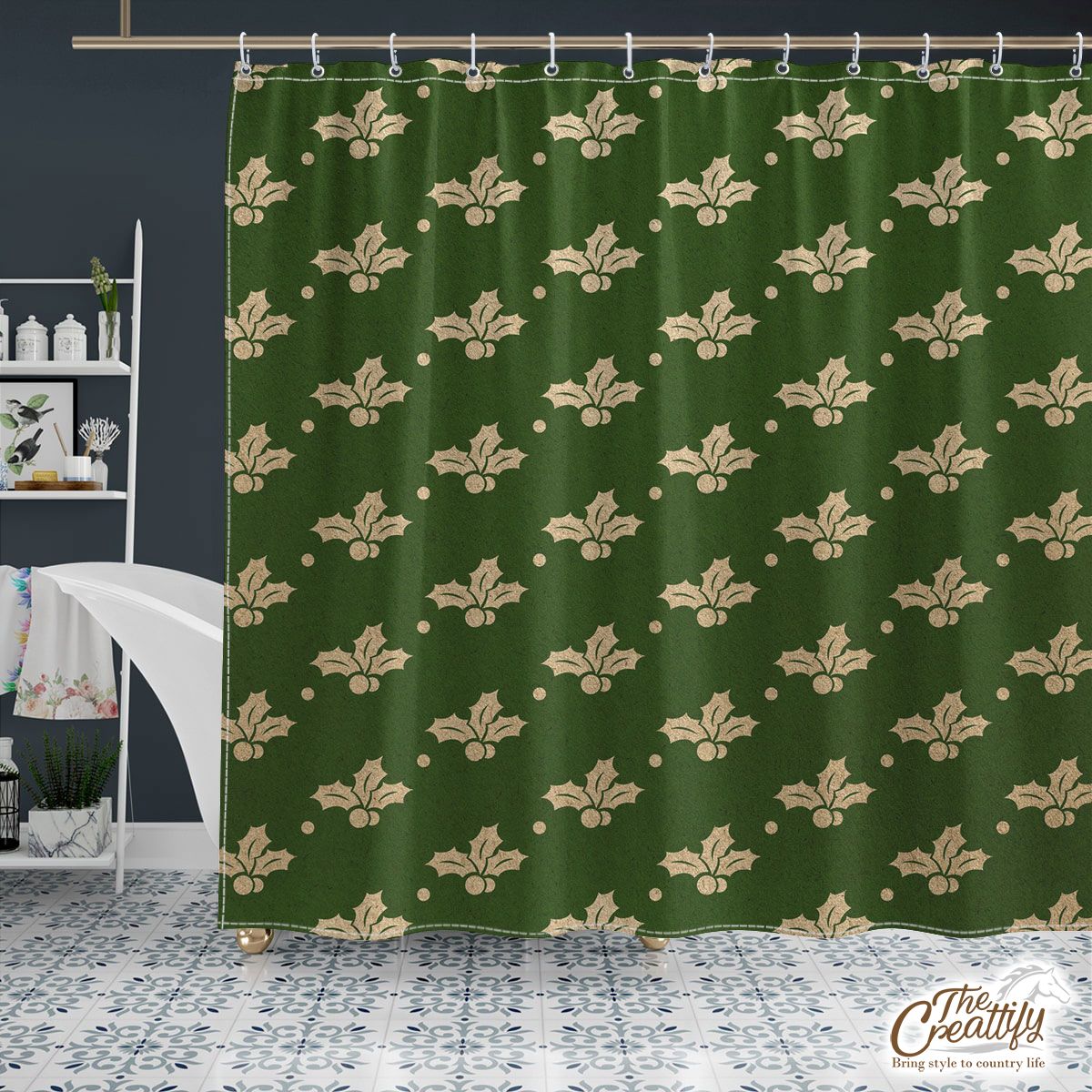 Oak Leaf Holly, Holly Leaf Shower Curtain