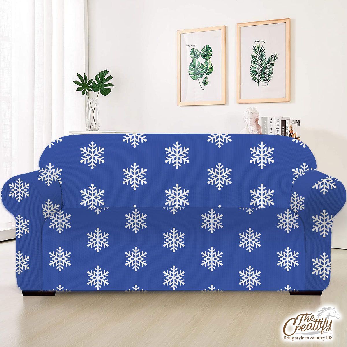 Christmas Snowflake Clipart On The Navy Blue Color Background Sofa Cover