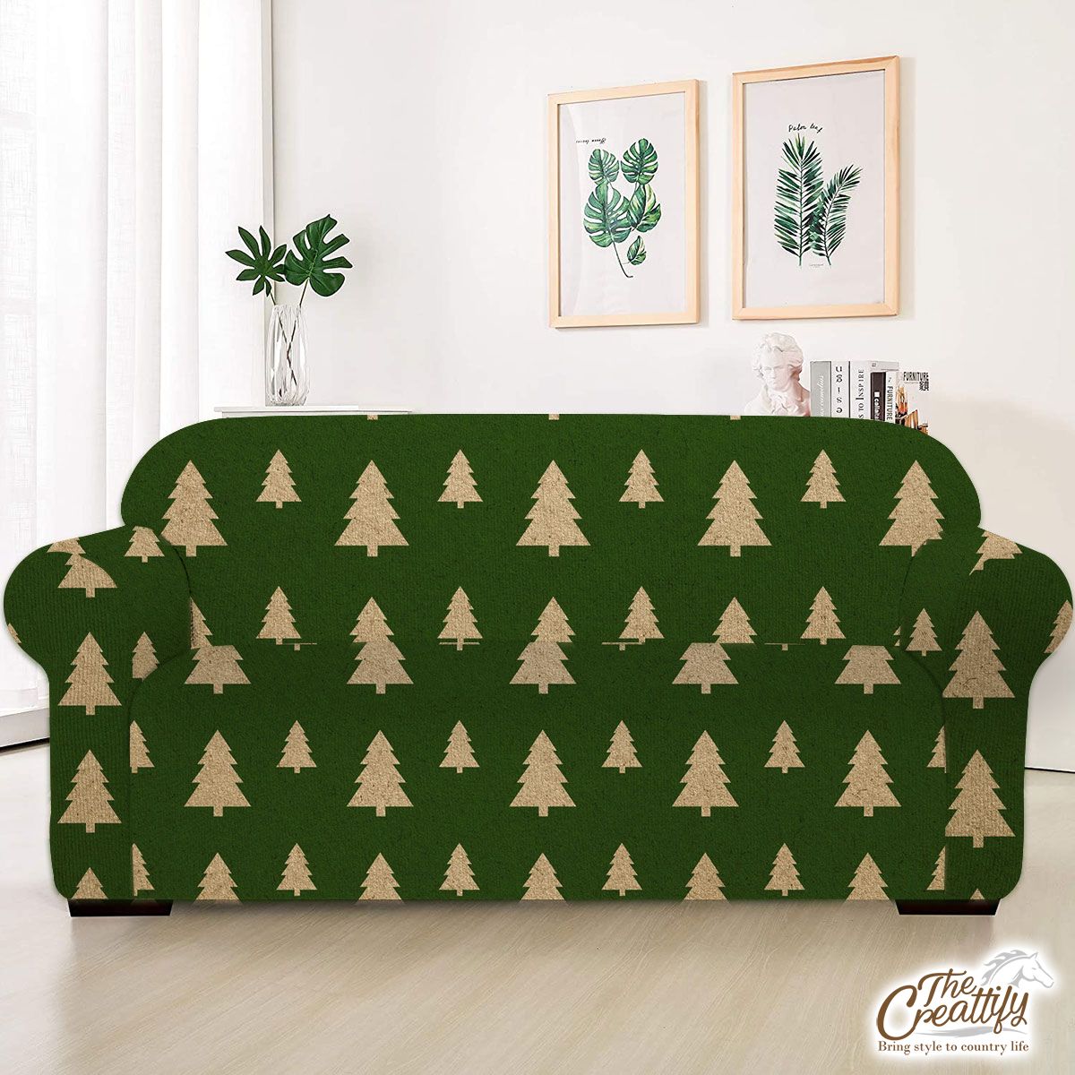 Christmas Tree, Christmas Tree Decorations, Pine Tree Pattern On Green 2 Sofa Cover