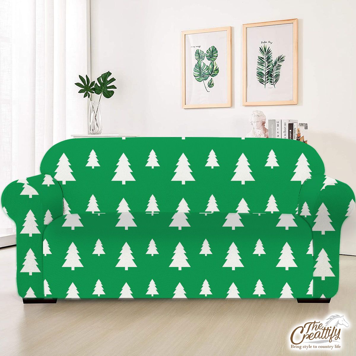 Christmas Tree, Christmas Tree Decorations, Pine Tree Pattern On Green 3 Sofa Cover