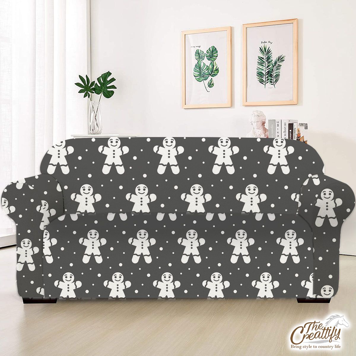 Grey And White Gingerbread Man Sofa Cover